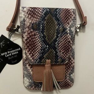 NWT K Carroll Pink Crossbody Bag with Snakeskin Print with RFID protection